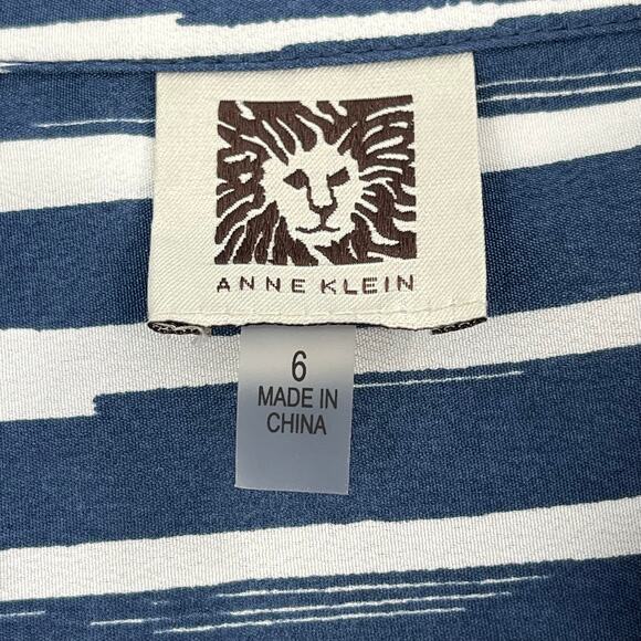 Ann Klein Blue White Stripe Roll Sleeve Lightweight Beach Summer Button Up Shirt - Picture 6 of 10